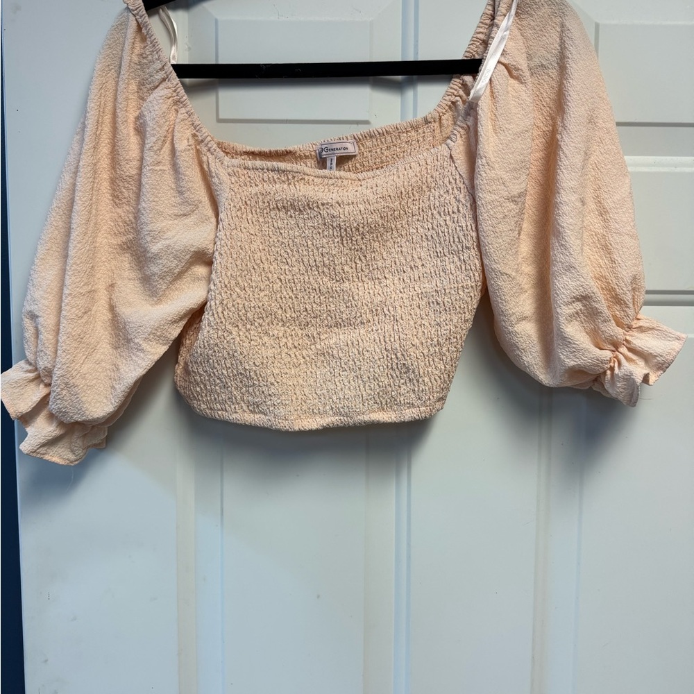 BCBGeneration Light Peach Smocked Blouse